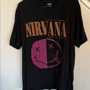 Old Navy Black T-Shirt with Pink and Orange Nirvana Graphic